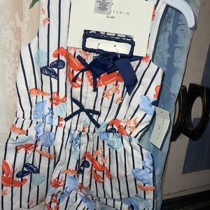 Striped Kids Romper with Crab Print